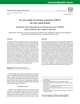 In Vitro Study of Erosion Caused by EDTA on Root Canal Dentin Estudio in Vitro Del Grado De Erosión Que Provoca El EDTA Sobre La Dentina Del Conducto Radicular