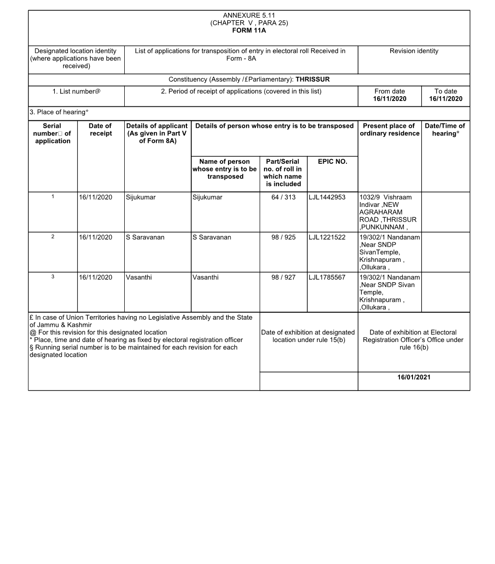 FORM 11A Designated Location Identity