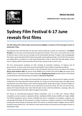Sydney Film Festival 6-17 June Reveals First Films 02/04/2012