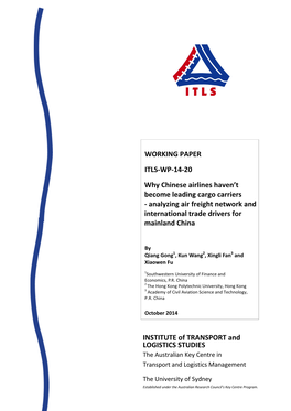 WORKING PAPER ITLS-WP-14-20 Why Chinese Airlines Haven't