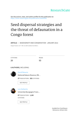 Seed Dispersal Strategies and the Threat of Defaunation in a Congo Forest