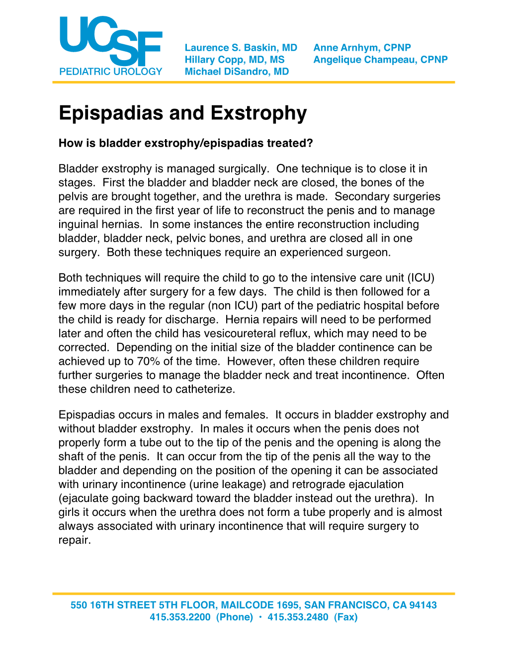 Epispadias and Exstrophy