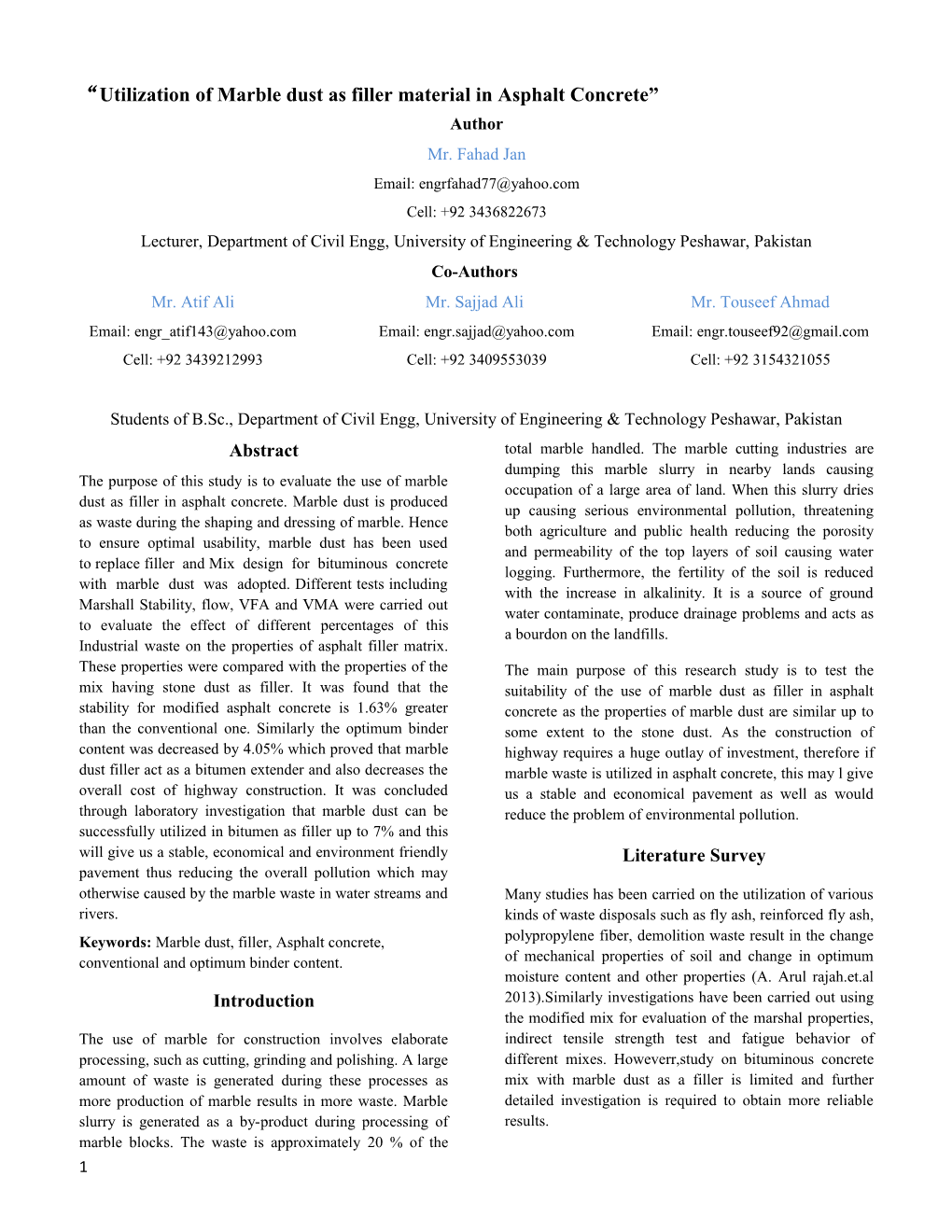 Utilization of Marble Dust As Filler Material in Asphalt Concrete