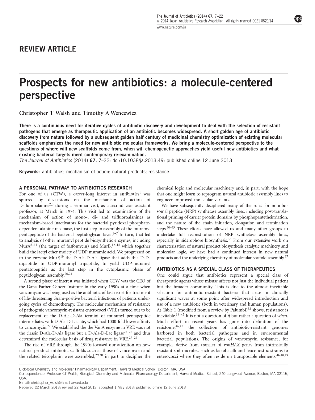 Prospects for New Antibiotics: a Molecule-Centered Perspective