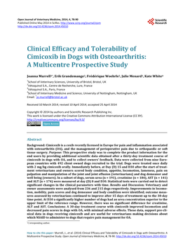 Clinical Efficacy and Tolerability of Cimicoxib in Dogs with Osteoarthritis: a Multicentre Prospective Study