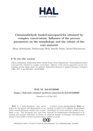 Cinnamaldehyde Loaded-Microparticles Obtained By