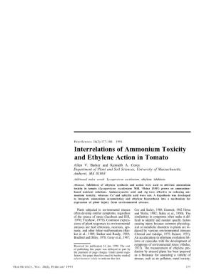 Interrelations of Ammonium Toxicity and Ethylene Action in Tomato Allen V