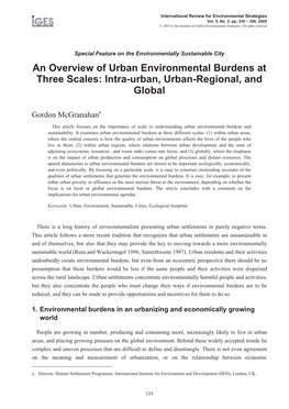 An Overview of Urban Environmental Burdens at Three Scales: Intra-Urban, Urban-Regional, and Global