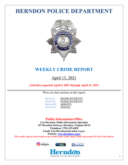 Weekly Crime Report April 13, 2021