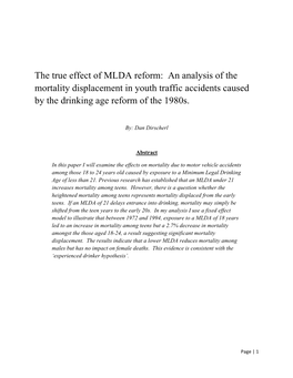 The True Effect of MLDA Reform: an Analysis of the Mortality Displacement in Youth Traffic Accidents Caused by the Drinking Age Reform of the 1980S