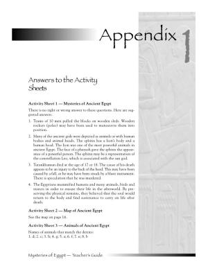 Appendix 1 Answers to the Activity Sh E E T S