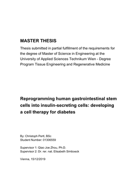 MASTER THESIS Reprogramming Human Gastrointestinal Stem Cells