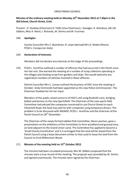 CRICK PARISH COUNCIL. Minutes of the Ordinary Meeting Held On