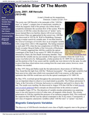 AM Herculis, June 2001 Variable Star of the Month Variable Star of the Month