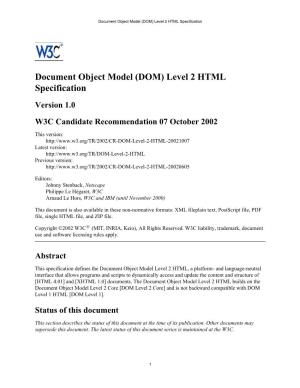 Document Object Model †DOM‡ Level 2 HTML Specification