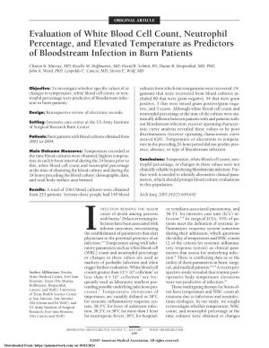 Evaluation of White Blood Cell Count, Neutrophil Percentage, and Elevated Temperature As Predictors of Bloodstream Infection in Burn Patients