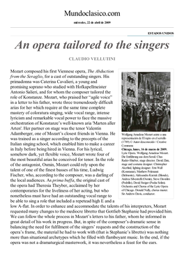 An Opera Tailored to the Singers