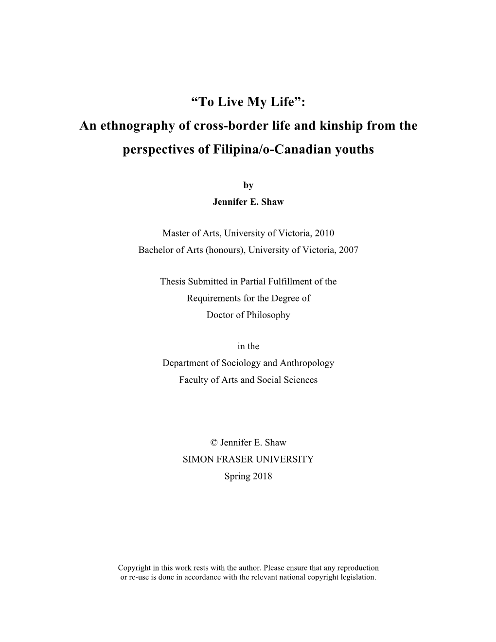 An Ethnography of Cross-Border Life and Kinship from the Perspectives of Filipina/O-Canadian Youths