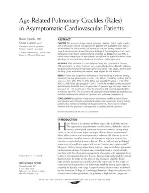 Age-Related Pulmonary Crackles (Rales) in Asymptomatic Cardiovascular Patients
