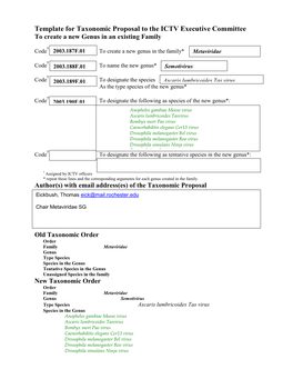 Template for Taxonomic Proposal to the ICTV Executive Committee to Create a New Genus in an Existing Family