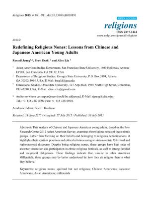Redefining Religious Nones: Lessons from Chinese and Japanese American Young Adults