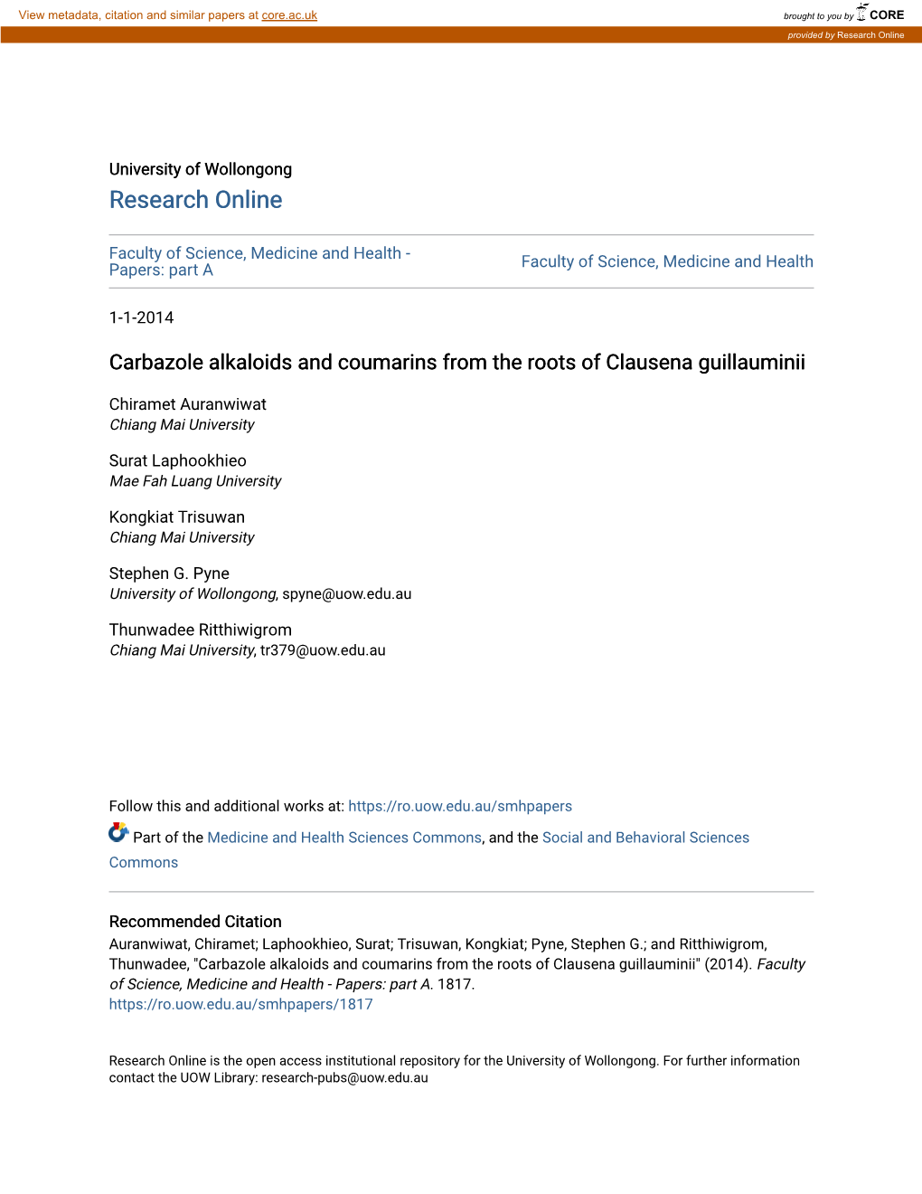 Carbazole Alkaloids and Coumarins from the Roots of Clausena Guillauminii