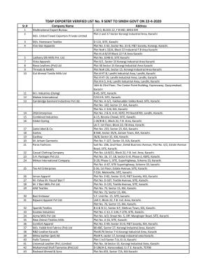 TDAP EXPORTER VERIFIED LIST No. 9 SENT to SINDH GOVT on 22-4-2020 Sr.# Company Name Address 1 Multinational Export Bureau L-10 D, BLOCK 22, F B IND