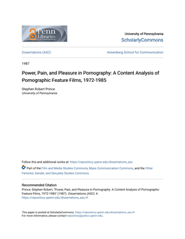 A Content Analysis of Pornographic Feature Films, 1972-1985