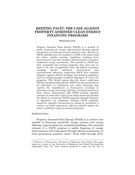 Keeping Pace?: the Case Against Property Assessed Clean Energy Financing Programs