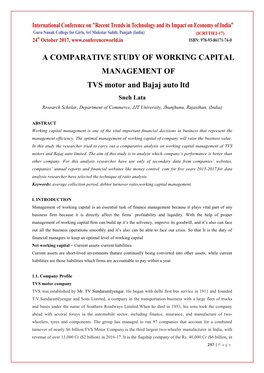 A COMPARATIVE STUDY of WORKING CAPITAL MANAGEMENT of TVS Motor and Bajaj Auto