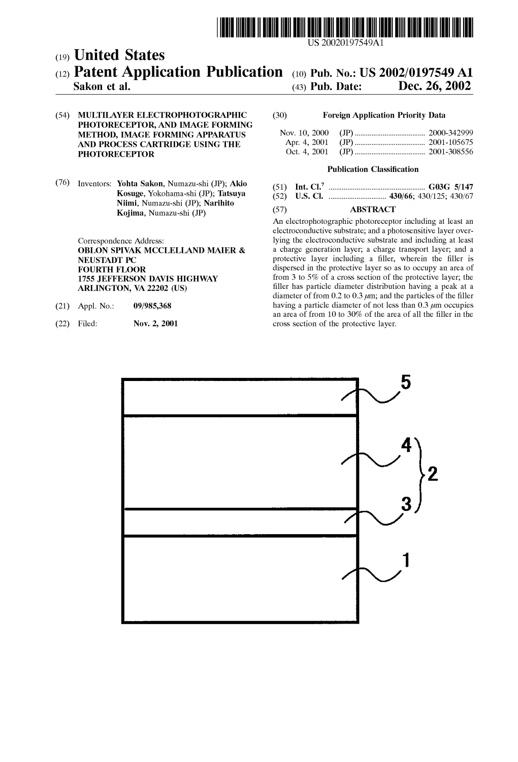 (12) Patent Application Publication (10) Pub. No.: US 2002/0197549 A1 Sakon Et Al