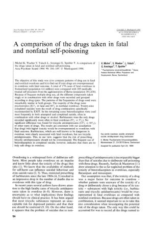 A Comparison of the Drugs Taken in Fatal and Nonfatal Self-Poisoning