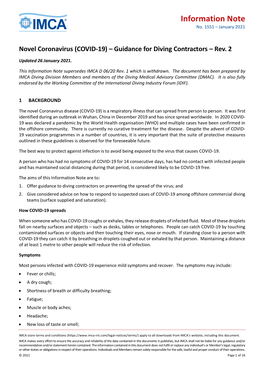 (COVID-19) – Guidance for Diving Contractors – Rev