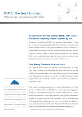 Voip for the Small Business Reducing Your Telecommunications Costs