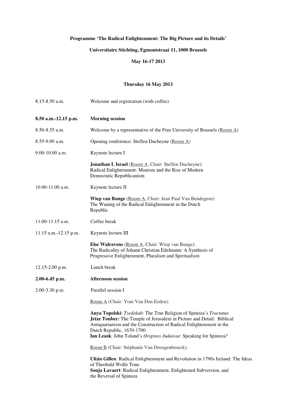 Conference Programme Radical Enlightenment