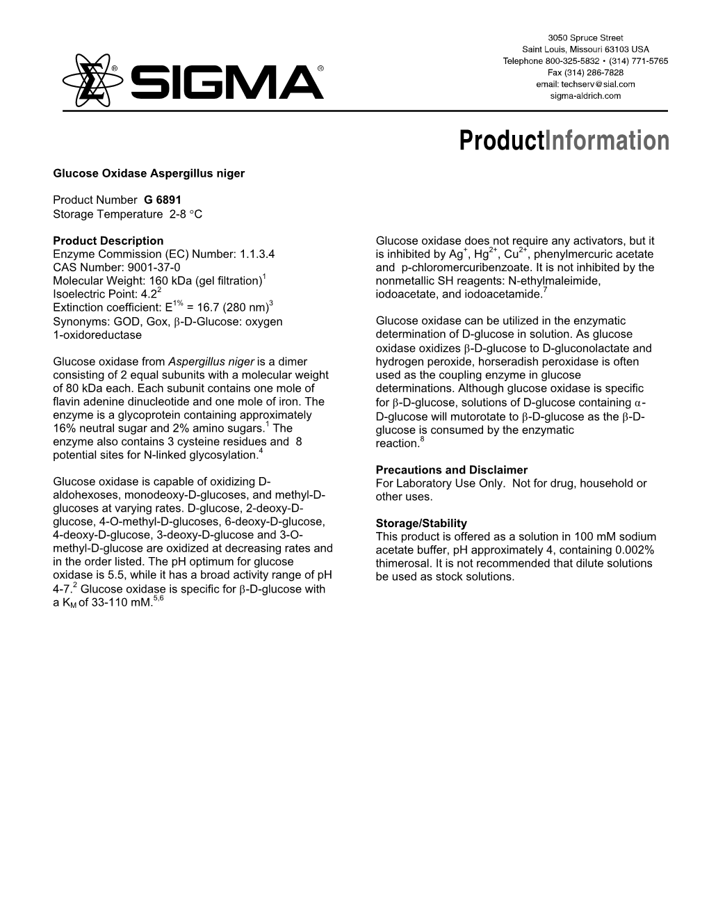 Glucose Oxidase from Aspergillus Niger