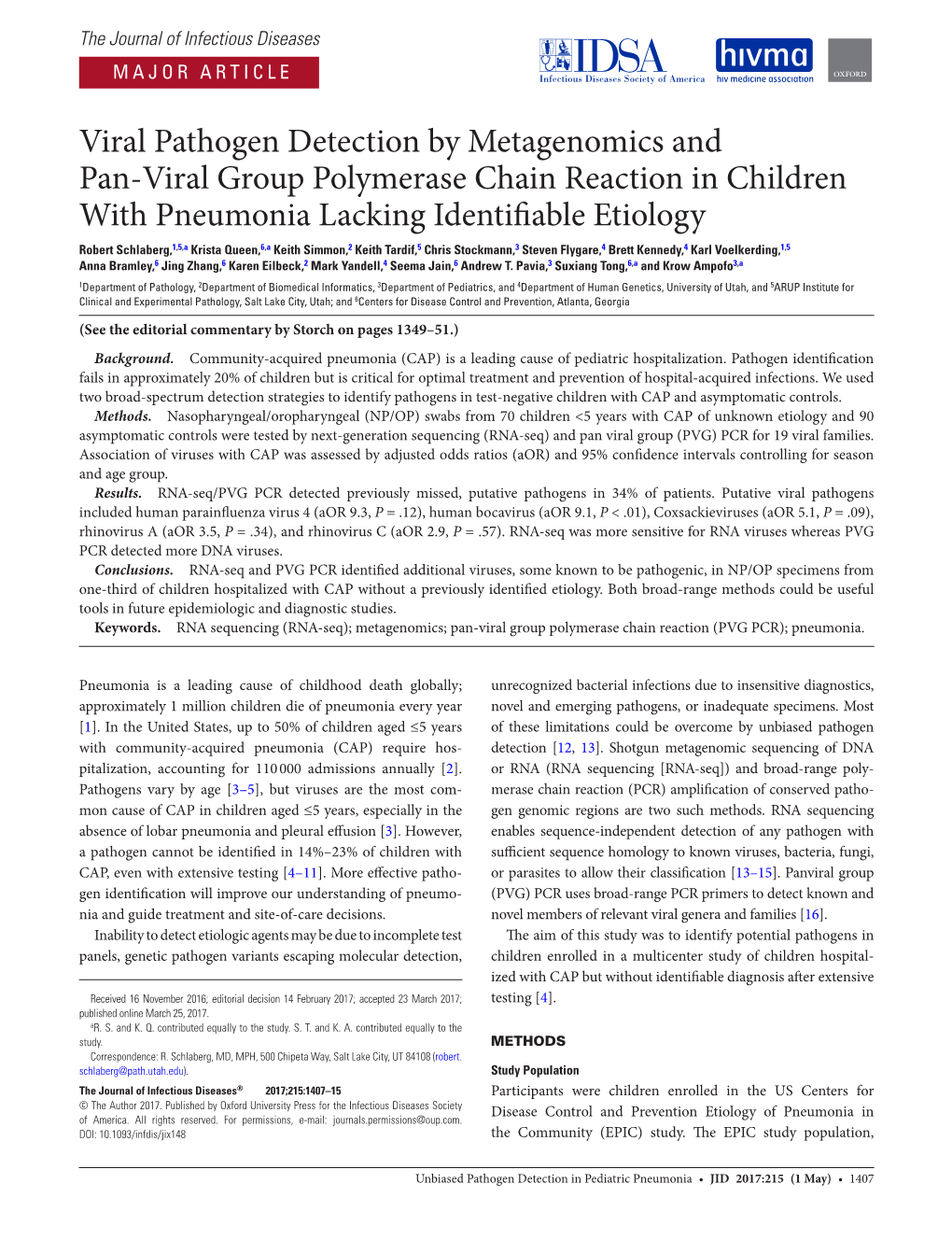 RNA-Seq) and Pan Viral Group (PVG) PCR for 19 Viral Families