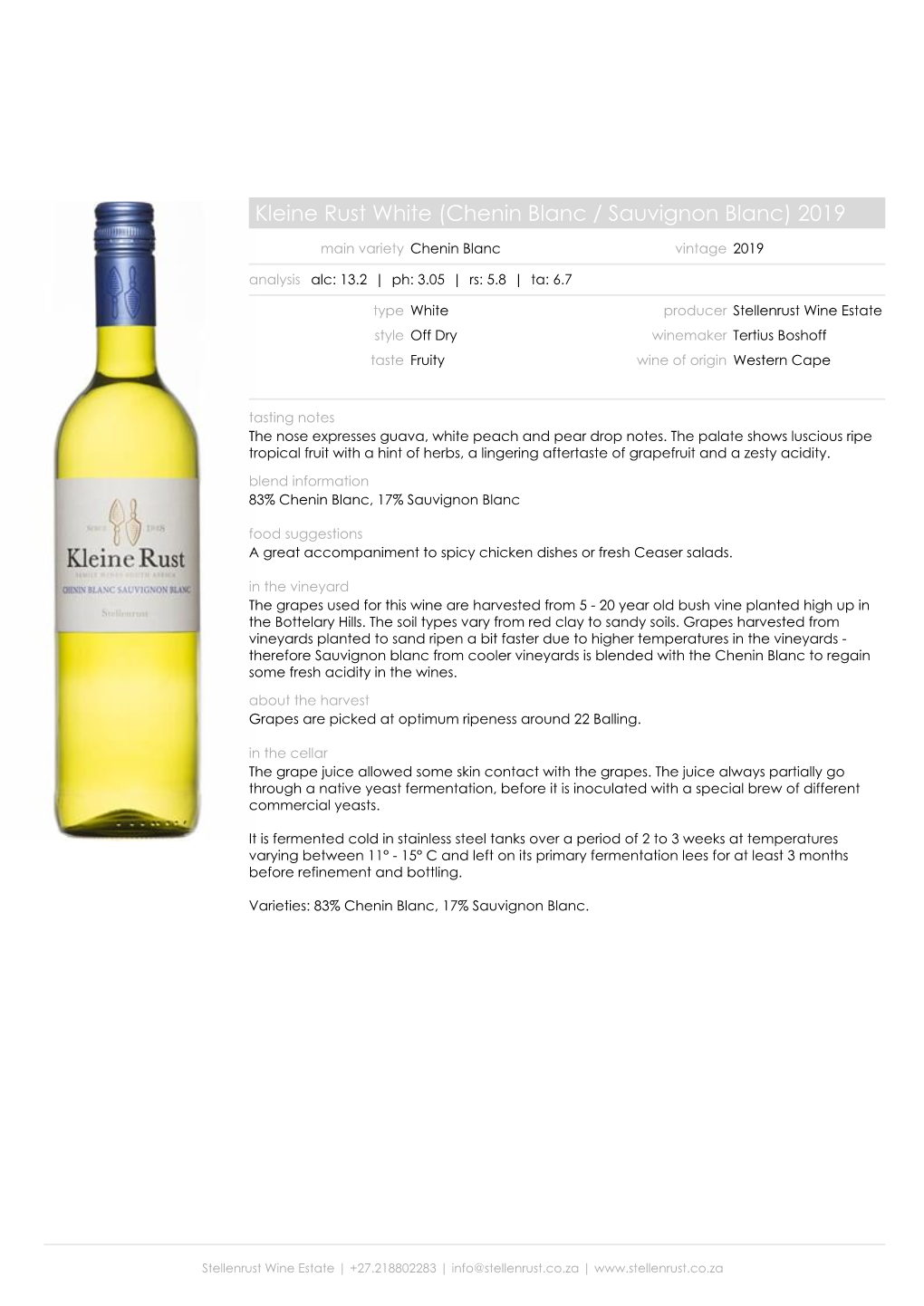 Kleine Rust White (Chenin Blanc / Sauvignon Blanc) 2019