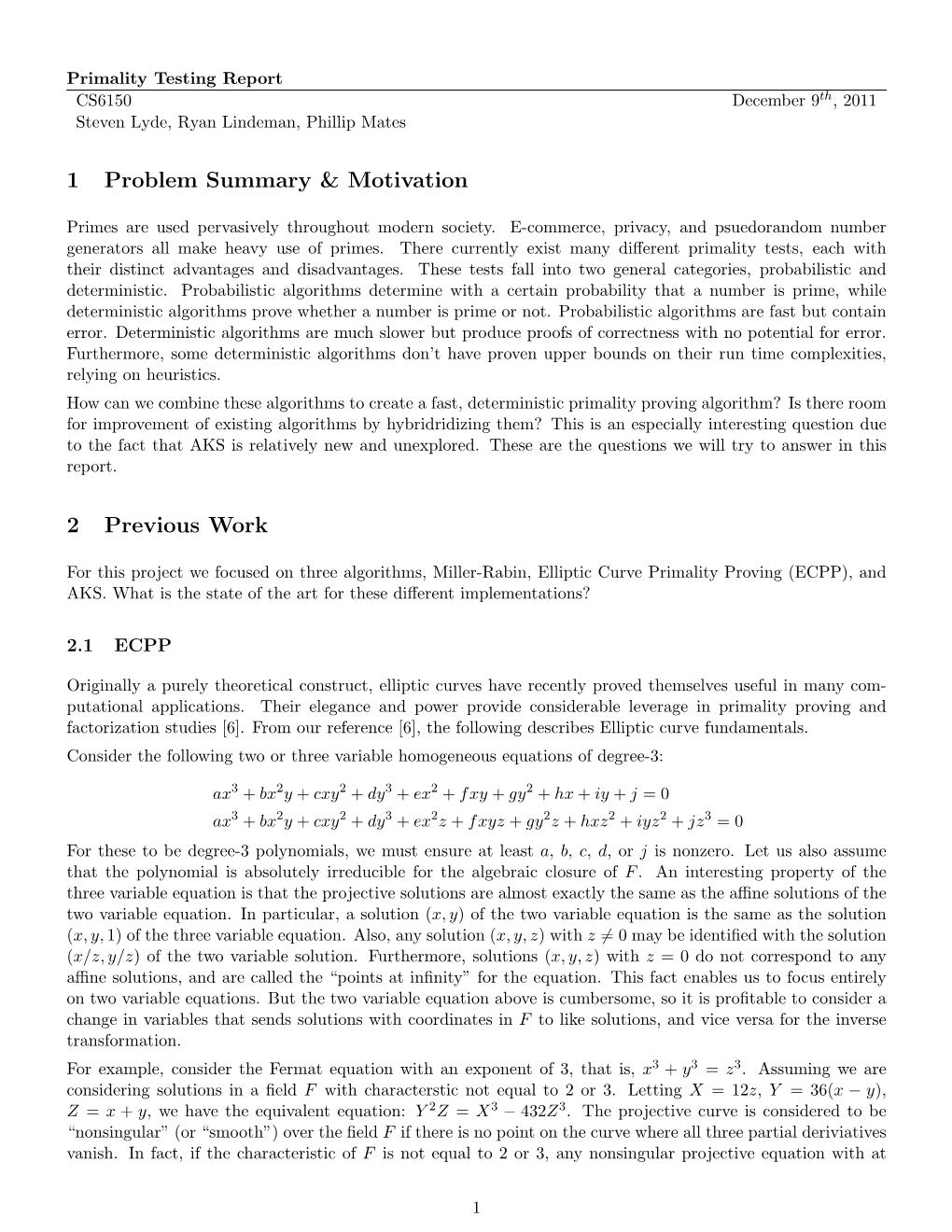 1 Problem Summary & Motivation 2 Previous Work