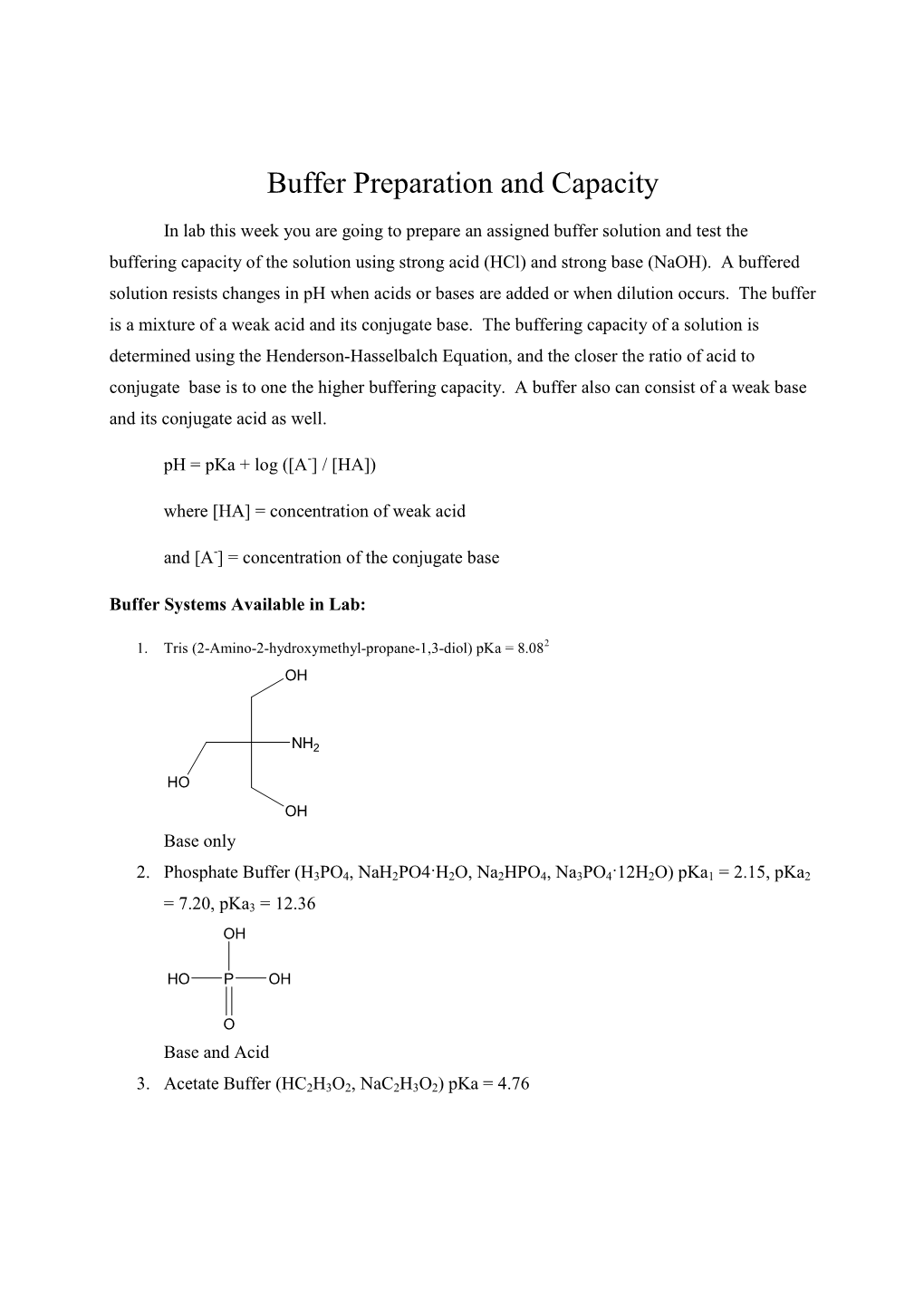 Buffer Preparation and Capacity