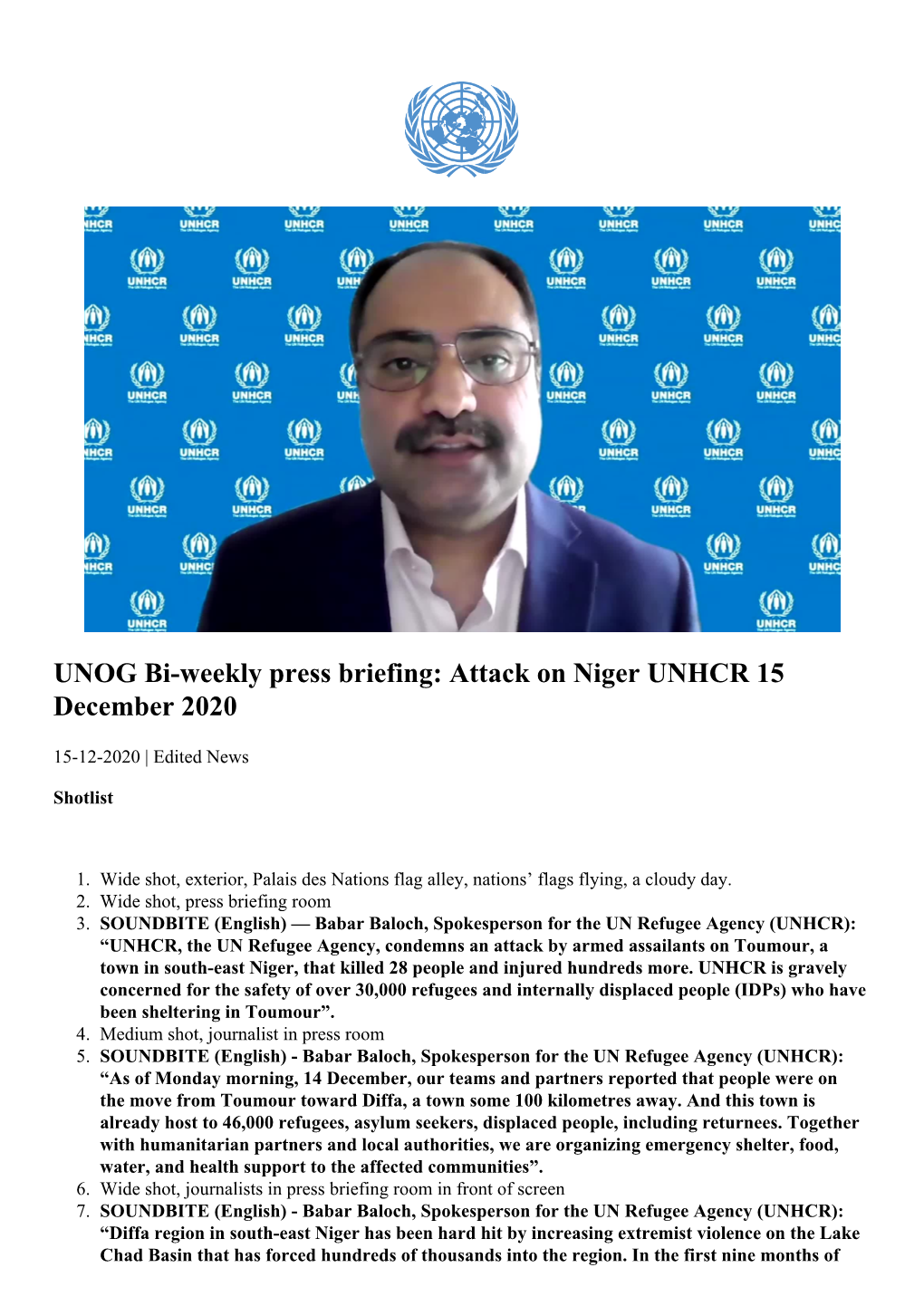 Attack on Niger UNHCR 15 December 2020
