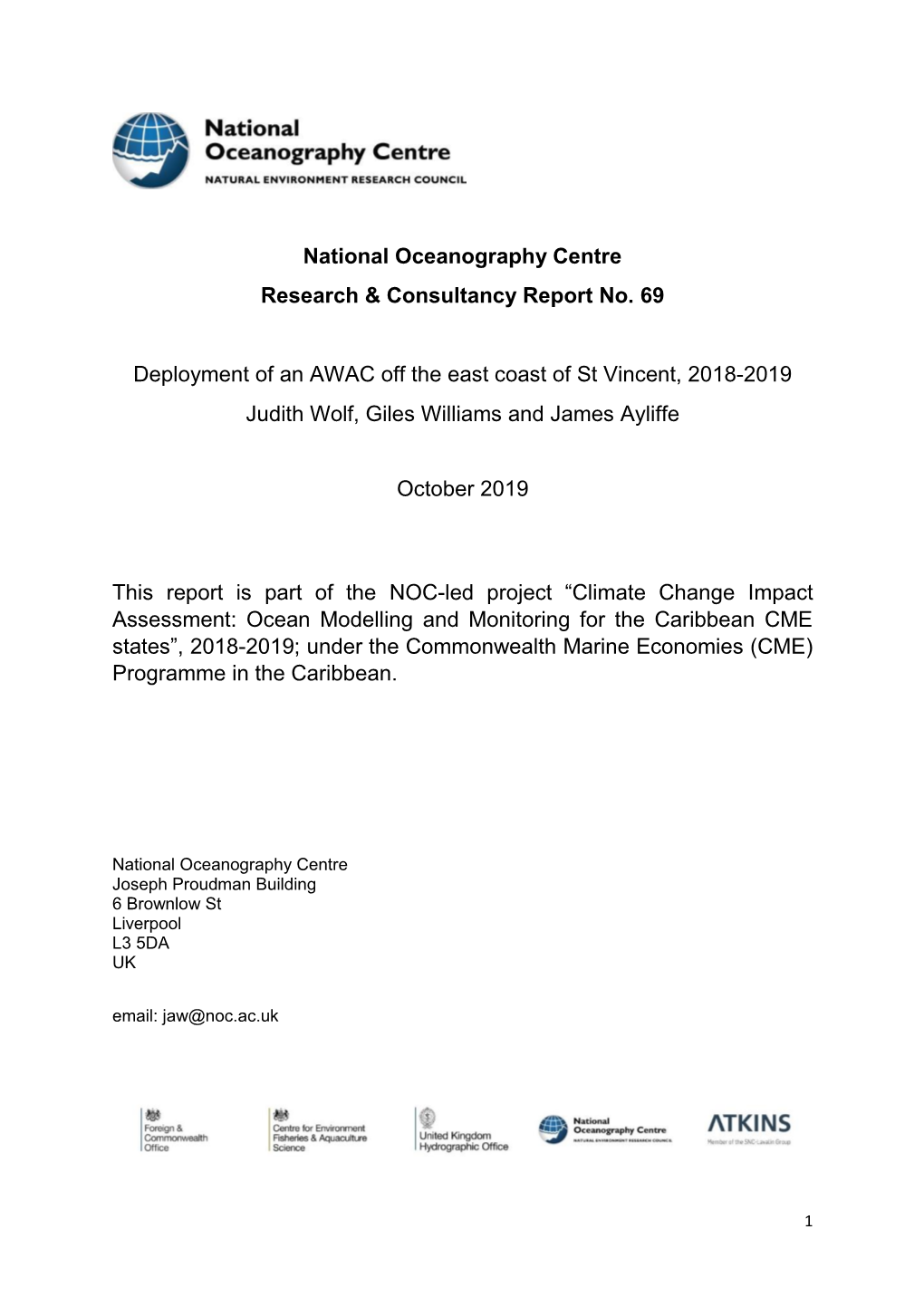 Deployment of an AWAC Off the East Coast of St Vincent, 2018-2019 Judith Wolf, Giles Williams and James Ayliffe