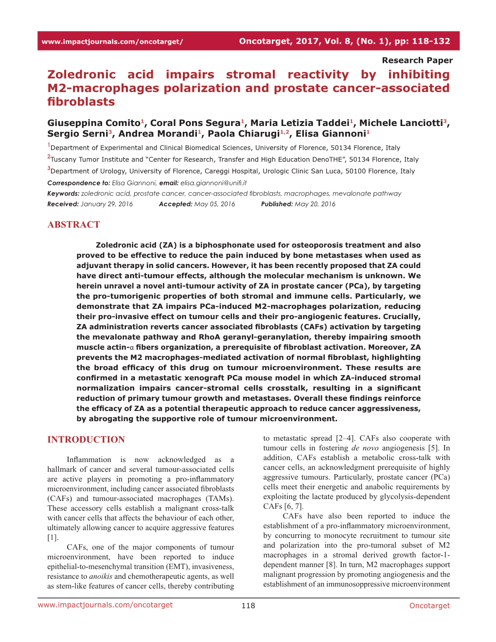 Zoledronic Acid Impairs Stromal Reactivity by Inhibiting M2-Macrophages Polarization and Prostate Cancer-Associated Fibroblasts