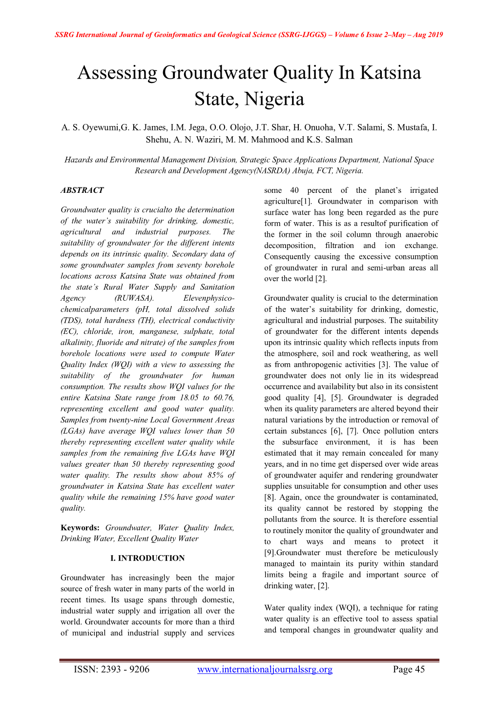 Assessing Groundwater Quality in Katsina State, Nigeria