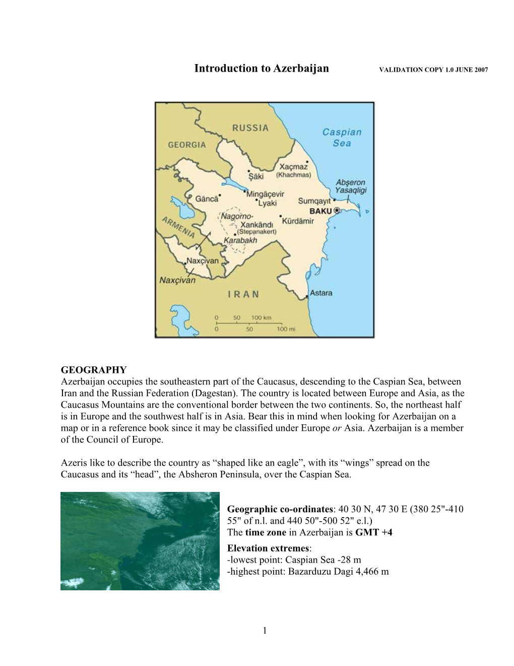 Introduction to Azerbaijan VALIDATION COPY 1.0 JUNE 2007