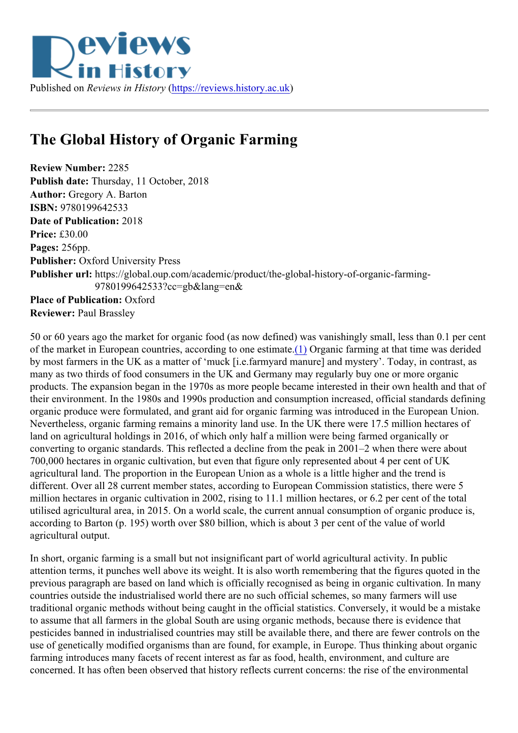 The Global History of Organic Farming