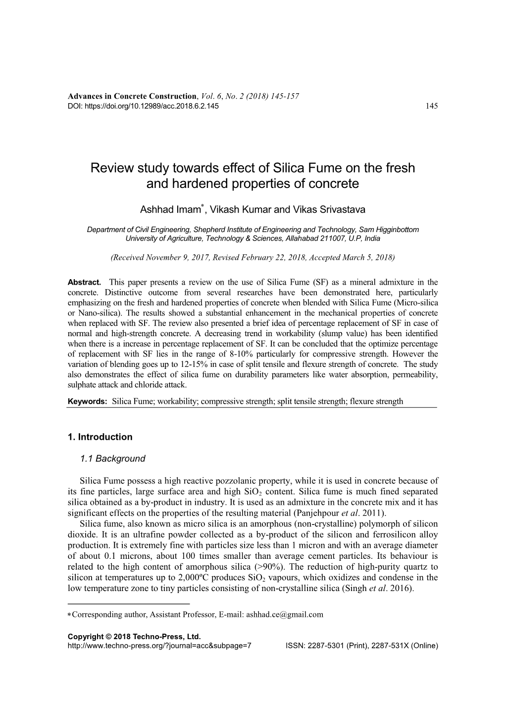 Silica Fume on the Fresh and Hardened Properties of Concrete