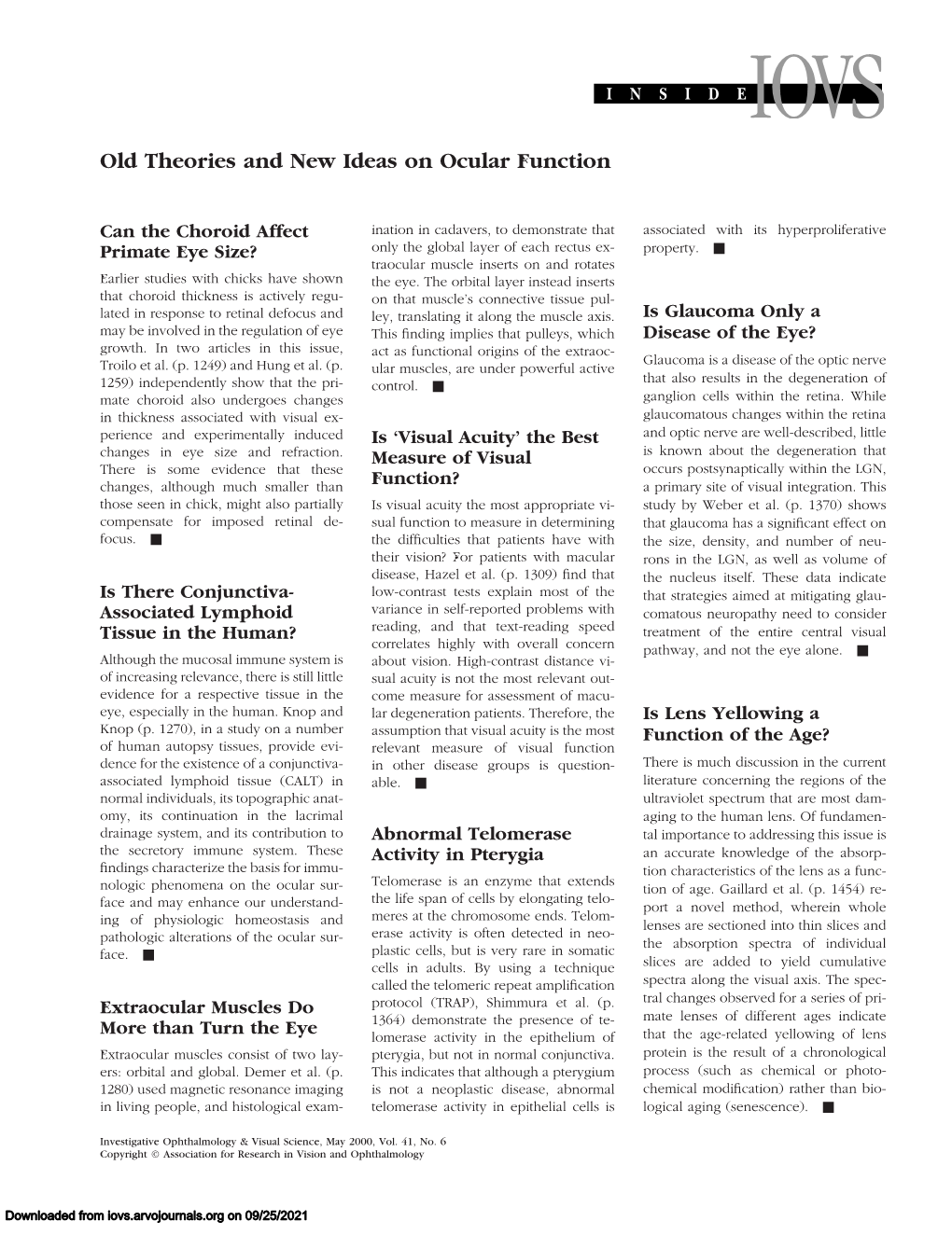 Old Theories and New Ideas on Ocular Function