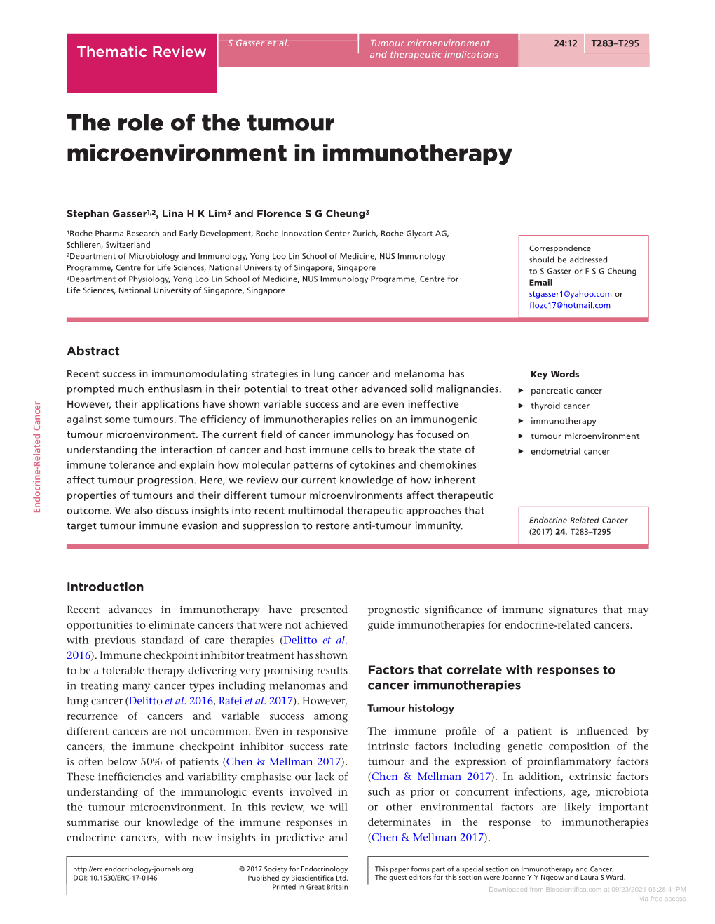The Role of the Tumour Microenvironment in Immunotherapy