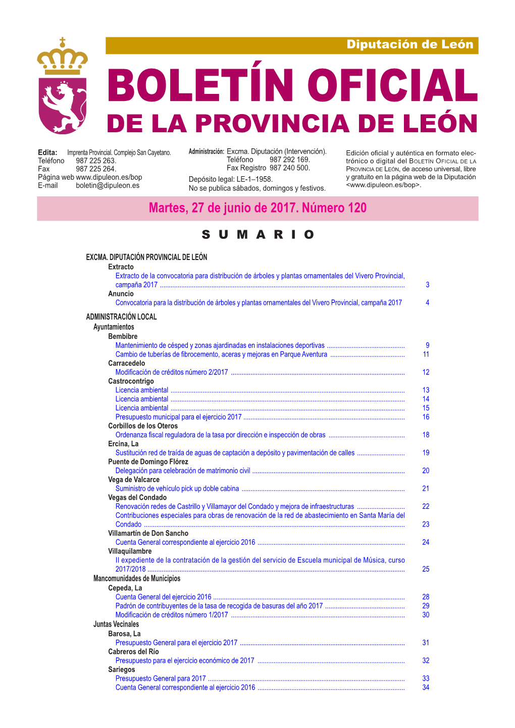 BOLETÍN OFICIAL DE LA PROVINCIA DE LEÓN Edita: Imprenta Provincial